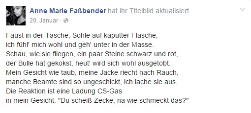 Anne Marie Faßbender am 20. Januar 2016 auf Facebook